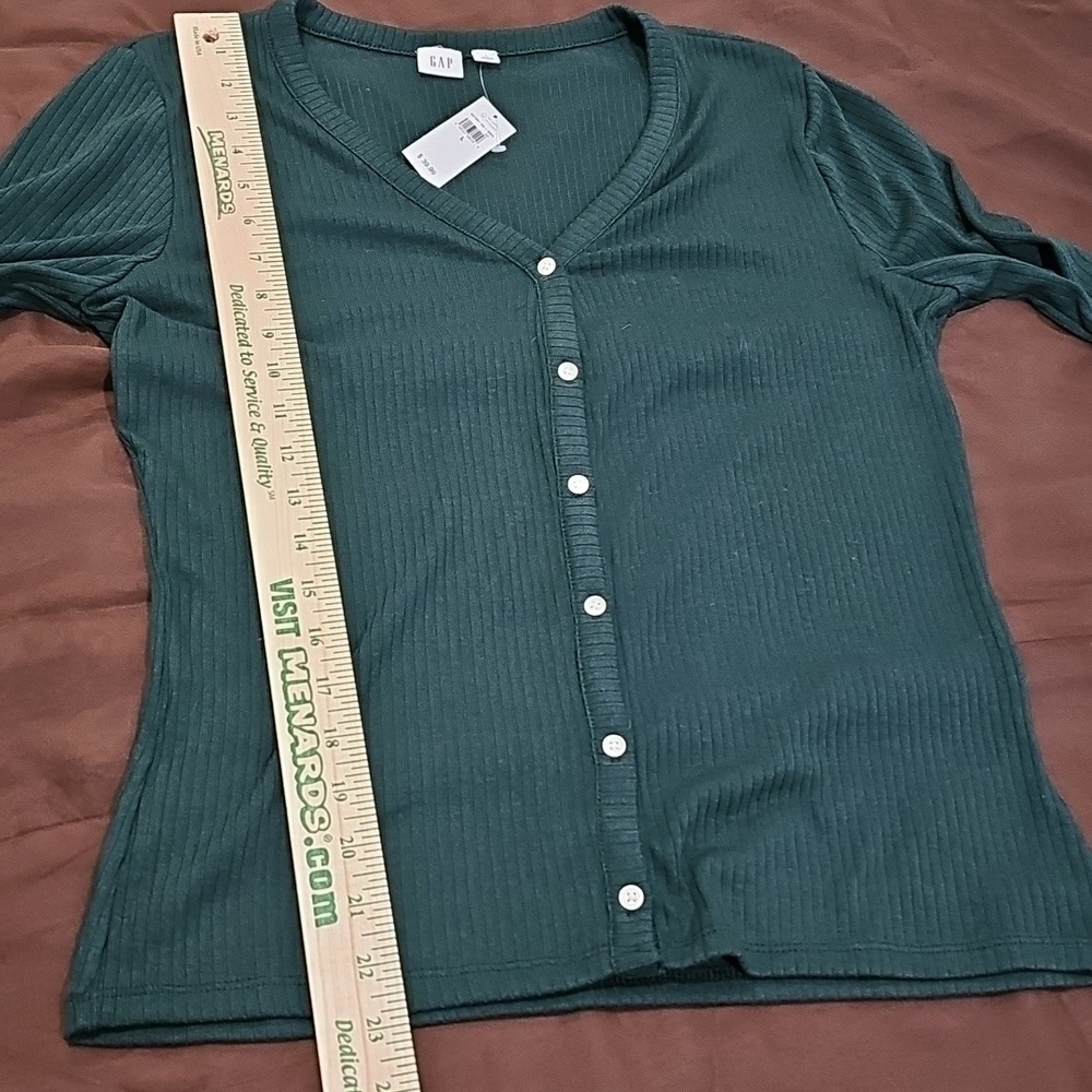Gap Button Down Long Sleeve Soft Ribbed Stretch Green Cardigan Sweater Size L - Picture 6 of 7